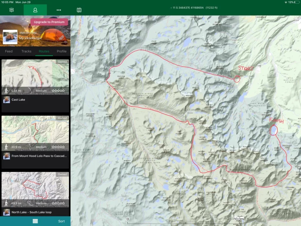 ViewRanger map of North Lake South Lake route