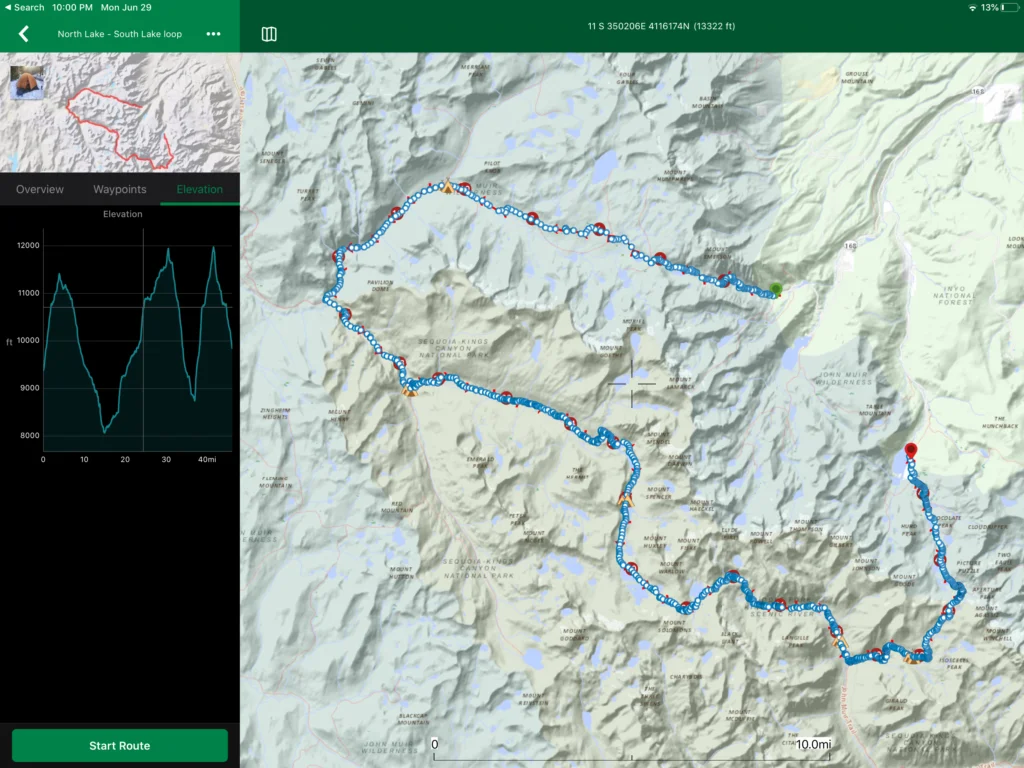 ViewRanger route plotted of North Lake South Lake Loop