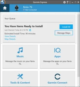 Garmin Express user interface